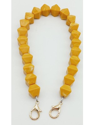 Angel Çanta Aksesuar Akrilik Sekizgen Boncuklu Hardal Renk 50 cm Çanta Sapı