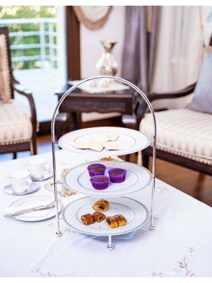 Bakır Concept Gümüş Kaplama Üç Katlı Etejer Sunumluk (Gümüş Renk)