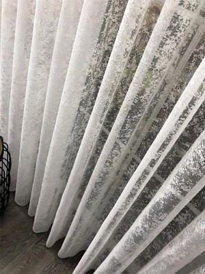 Evdepo Home Kalın Çizgili Kullanıma Hazır 1/2 Seyrek Pile Tül Perde Tek Kanat - Ekru 100 x 260 cm