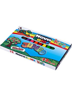 Nova Color Jumbo Mum Boya Üçgen 12 Renk Karton Kutu 12 Renk Crayon Novacolor Jumbo Üçgen Mum Boya 12 Renk
