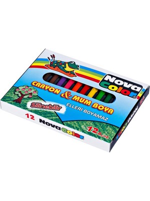 Nova Color Mum Boya 12 Renk Karton Kutu 12 Renk Crayon 1 Adet Novacolor Altıgen Mum Boya 12 Renk
