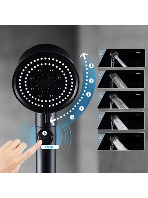 Mayaglory Turbo Fan 5 Fonksiyonlu Siyah Duş Başlığı El Duşu Handshower