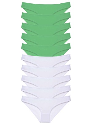 Ena Butik 10 Adet Eko Set Likralı Kadın Slip Külot Yeşil Beyaz
