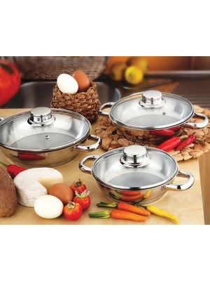 Gülsan 6 Parça Cam Kapaklı Paslanmaz Çelik Omlet Tencere Seti (16 cm, 18 cm, 20 cm)