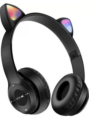 P47M Kedili Katlanabilir Kulak Üstü Kablosuz Bluetooth 5.0 Kulaklık Ledli Çocuk Kulaklık