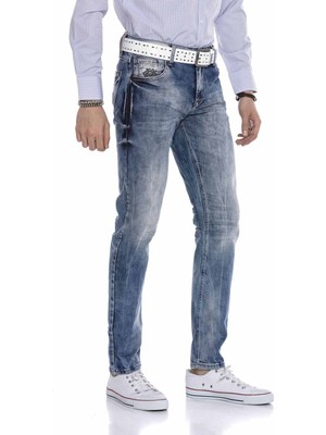 Cipo & Baxx CD319 Eskitilmiş Mavi Slim Fit Erkek Jean Kot Pantolon