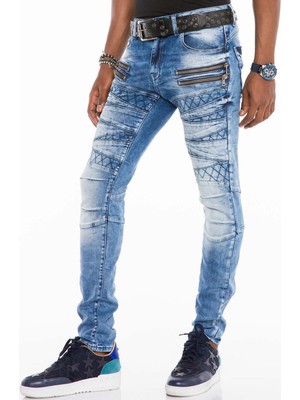 Cipo & Baxx CD505 Desenli Dikişli Skinny Fit Mavi Erkek Jeans