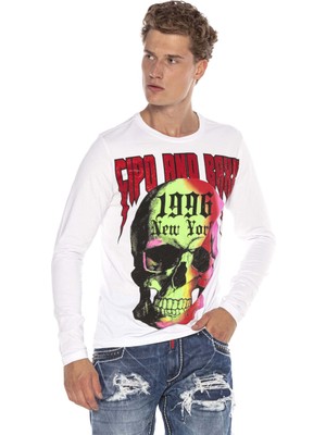 Cipo & Baxx CL406 Renkli Kurukafalı Siyah Beyaz Sweatshirt