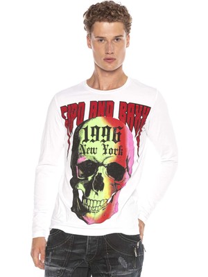 Cipo & Baxx CL406 Renkli Kurukafalı Siyah Beyaz Sweatshirt