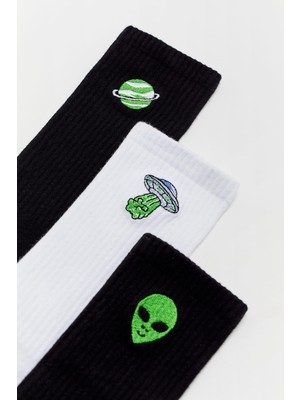 Carnaval Socks 3'lü Uzay Nakış Desenli Renkli Spor Çorap