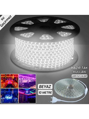 Strip Light Strıplıght Hortum LED Beyaz Dış Mekan 3 Çip 220V 10MT Tak Kullan