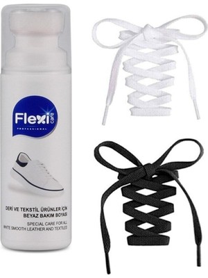 Flexi Spor Beyaz Deri ve Kumaş Ayakkabı Boyası 75 ml ve K111 Siyah Beyaz 120CM Bağcık