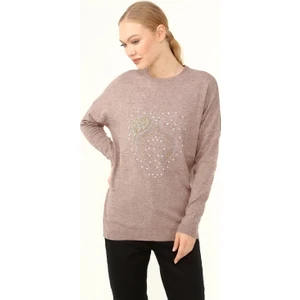 FTZ Women Kadın Ön Taş Detay Owersize Kazak Beige 21-1326