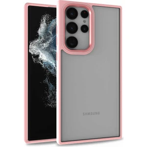 Kzy Samsung Galaxy S22 Ultra Kapak Metal Kamera Korumalı Arkası Şeffaf Silikon Kılıf - Rose Gold