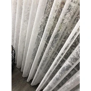 Evdepo Home Kalın Çizgili Kullanıma Hazır 1/3 Sık Pile Tül Perde Tek Kanat - Ekru 110 x 200 cm