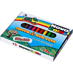Nova Color Mum Boya 12 Renk Karton Kutu 12 Renk Crayon 1 Adet Novacolor Altıgen Mum Boya 12 Renk