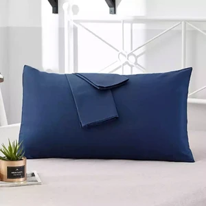 Lacivert Renkli Pamuklu Kumaştan Kapaklı Yastık Kılıfı (2 Adet) 50 x 70 cm