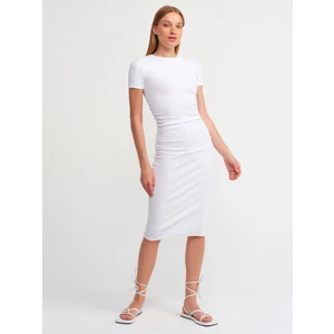 90327 Fitilli Midi Boy Elbise-Beyaz