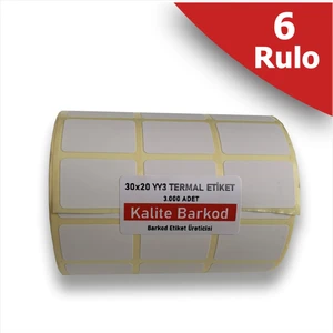 30X20 Yanyana 3'lü Termal Etiket | 6 Rulo Barkod Etiketi