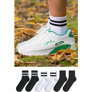 Chie Collection 6'lı Düz Desensiz ve Çember Desenli Unisex Siyah Beyaz Tenis Çorap Seti