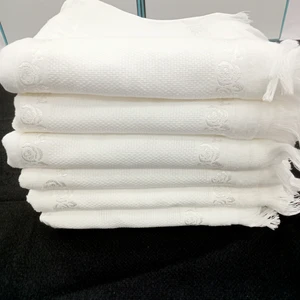 AY Home  Kanaviçe Işleme Kadife Soft Beyaz Havlu Seti 6 Adet 50 x 90 cm