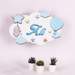 Lina Lazer Bebek Odası Çocuk Bebek Bulut Kapı Süsü Mavi