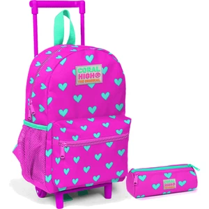 Coral High Neon Pembe Su Yeşili Kalp Desenli Iki Bölmeli Çekcekli 2'li Çanta Seti ADYAYG22317S7