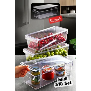 Nandy Home Kapaklı Midi Tall Clear Buzdolabı & Dolap Içi Düzenleyici Organizer 3 Adet