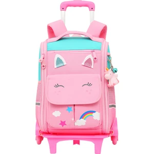 Unicorn Formunda Cepli Tekerlekli Çekçekli Sırt Çantası - Pembe (Yurt Dışından)