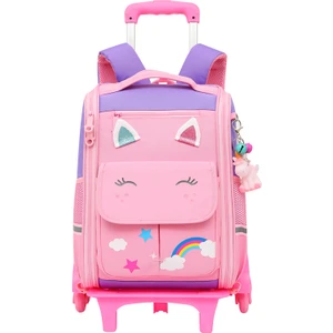 Unicorn Formunda Cepli Tekerlekli Çekçekli Sırt Çantası - Pembe / Mor (Yurt Dışından)