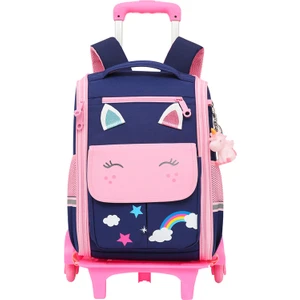 Unicorn Formunda Cepli Tekerlekli Çekçekli Sırt Çantası - Koyu Mavi / Pembe (Yurt Dışından)