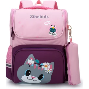 Sevimli Kedi Desenli Kalem Kutulu Sırt Çantası Seti - Pembe (Yurt Dışından)