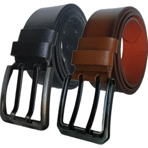 Deri 2'li Set Çiftdilli Kot Pantolon Kemeri : 4.5cm Siyah - Taba