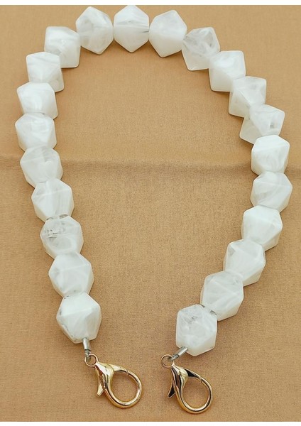 Akrilik Sekizgen Boncuklu Beyaz Renk 50 cm Çanta Sapı