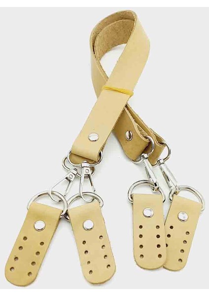 Gerçek Deri 55 cm Ham (Doğal) Renk Çift Sap Misu Model (Gümüş Metal)