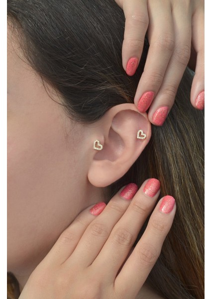 Sacce Scarves&Accessories Gold Kalp Piercing Tragus Helix Kıkırdak