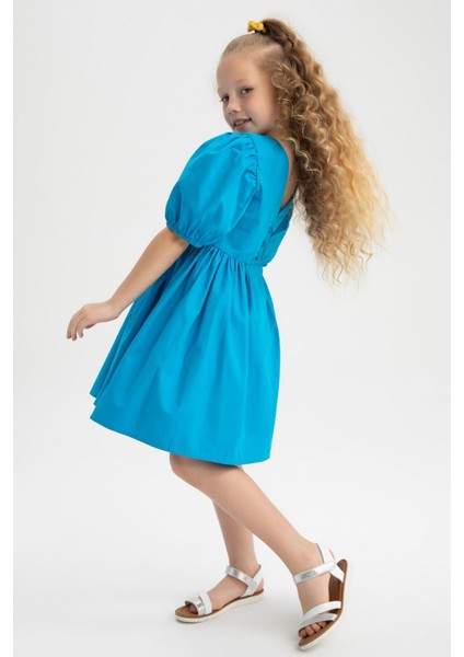 Kız Çocuk Bisiklet Yaka Kısa Balon Kollu Pamuklu Poplin Elbise Y0192A622SM fiyatları