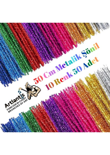 Metalik Şönil Renkli 50 cm 50'li 1 Paket Artlantis 50 cm Renkli Metalik Tüylü Tel 50 Li 1 Paket fiyatları