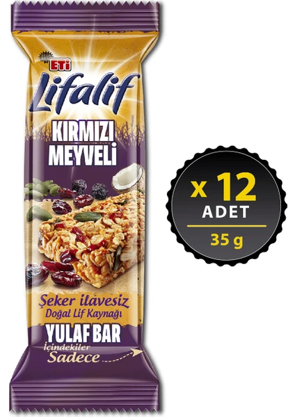 Lifalif Kırmızı Meyveli Yulaf Bar 35 g x 12 Adet