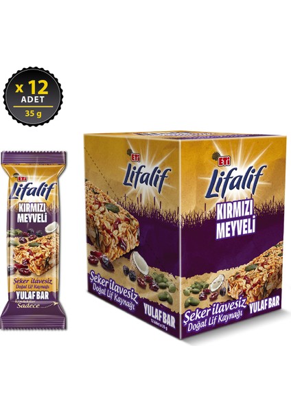 Lifalif Kırmızı Meyveli Yulaf Bar 35 g x 12 Adet