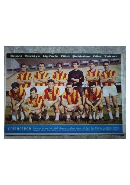 1967 Edirnespor  Futbol Takımı  Hayat Dergisi Orta Boy Poster  24X16 cm