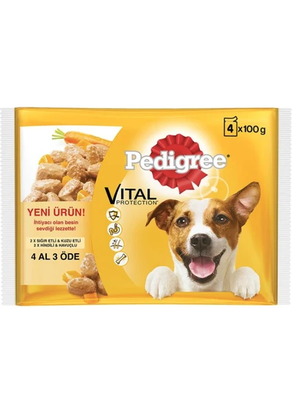 Sığır Kuzu ve Hindi Havuç Yetişkin Köpek Pouch Mama 4 x 100 gr (13 Adet) Ba-19.06.1p