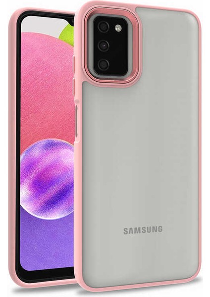 Samsung Galaxy A03S Kapak Metal Kamera Korumalı Arkası Şeffaf Silikon Kılıf - Rose Gold