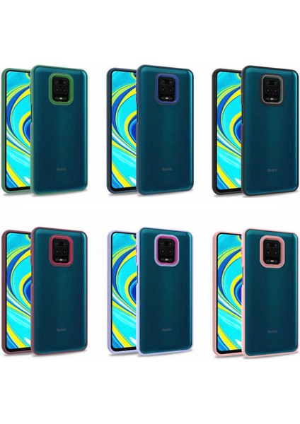 Xiaomi Redmi Note 9 Pro Kapak Metal Kamera Korumalı Arkası Şeffaf Silikon Kılıf - Kırmızı