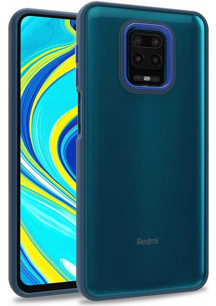 Caseworld Xiaomi Redmi Note 9s Kapak Metal Kamera Korumalı Arkası Şeffaf Silikon Kılıf - Mavi
