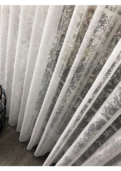 Kalın Çizgili Kullanıma Hazır Ekstraforlu Pilesiz Tül Perde Tek Kanat - Ekru 100 x 200 cm