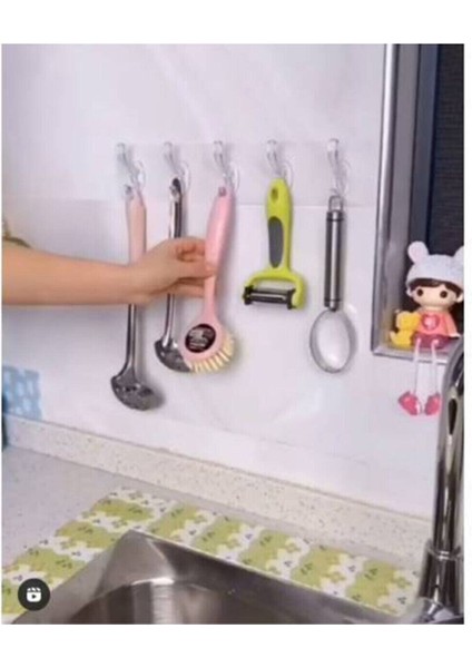 3 Adet Kendinden Yapışkanlı Güçlü Şeffaf 5'li Askılık - Kapı Arkası Mutfak Duvar Banyo Askı modelleri
