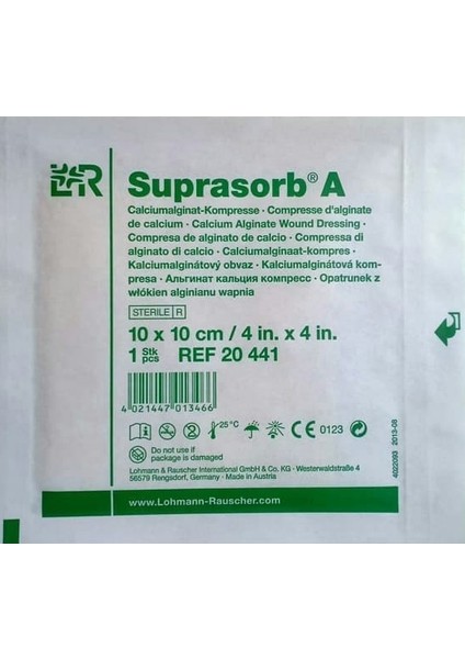 Suprasorb A 10X10CM Kalsiyum Aljinat Yara Örtüsü, 1 Adet