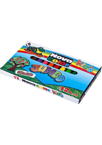 Nova Color Jumbo Mum Boya Üçgen 12 Renk Karton Kutu 12 Renk Crayon Novacolor Jumbo Üçgen Mum Boya 12 Renk