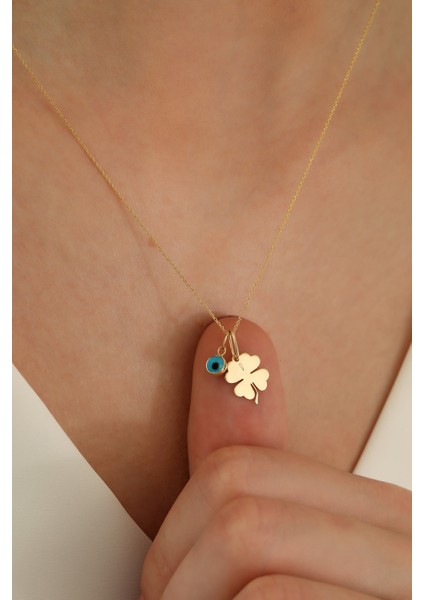 14 Ayar Altın Forze Zincir Yonca Göz Kolye modelleri